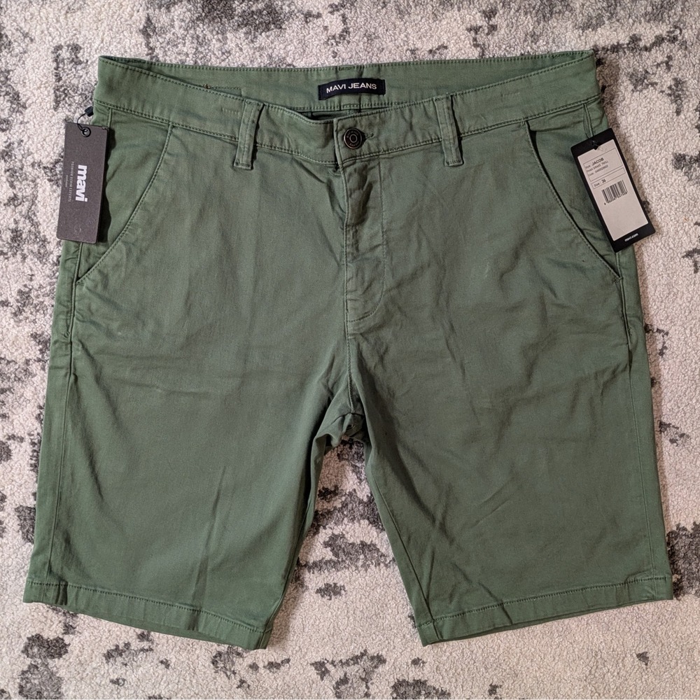 Mavi‎ Jeans Jacob Chino Shorts 10" Olive Green Size 36 Men's Flat Front